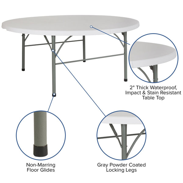 English Elm Stonewall 6-Foot Round Folding Table - Durable, Portable, Water-Resistant for Events & Gatherings DAD-183RZ-GG