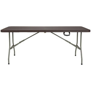 English Elm Park 6-Foot Bi-Fold Rattan-Style Folding Table - Durable, Portable, Perfect for Indoor & Outdoor Events! DAD-FT-180Z-GG