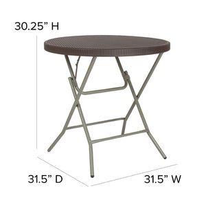 English Elm Trellis 2.6-Foot Round Brown Rattan Folding Table - Stylish, Durable, and Perfect for Any Space! DAD-FT-80R-GG