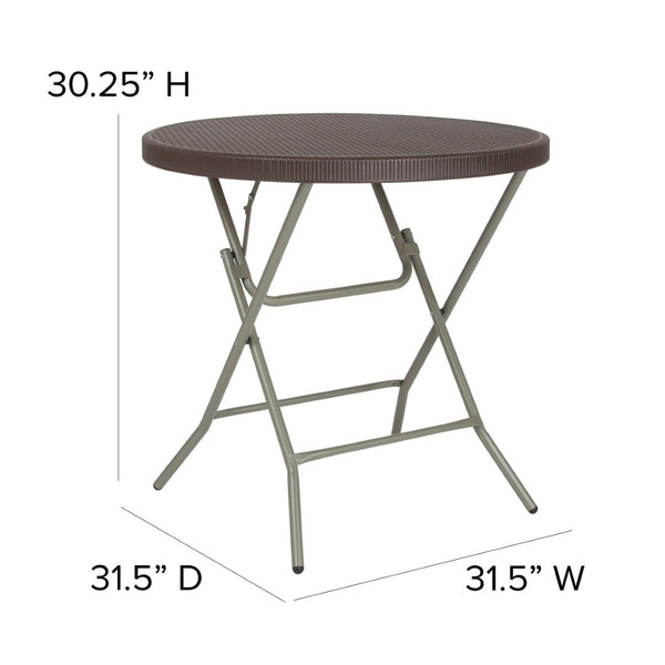 English Elm Trellis 2.6-Foot Round Brown Rattan Folding Table - Stylish, Durable, and Perfect for Any Space! DAD-FT-80R-GG
