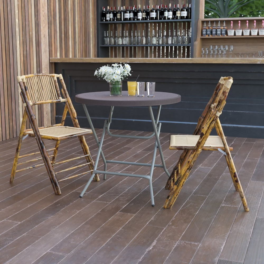 English Elm Trellis 2.6-Foot Round Brown Rattan Folding Table - Stylish, Durable, and Perfect for Any Space! DAD-FT-80R-GG
