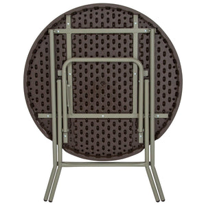 English Elm Trellis 2.6-Foot Round Brown Rattan Folding Table - Stylish, Durable, and Perfect for Any Space! DAD-FT-80R-GG
