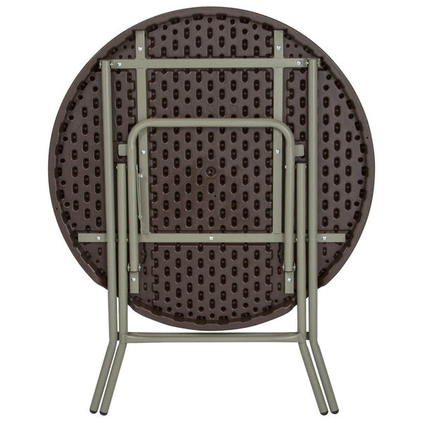 English Elm Trellis 2.6-Foot Round Brown Rattan Folding Table - Stylish, Durable, and Perfect for Any Space! DAD-FT-80R-GG