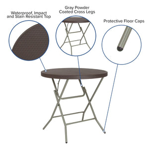 English Elm Trellis 2.6-Foot Round Brown Rattan Folding Table - Stylish, Durable, and Perfect for Any Space! DAD-FT-80R-GG