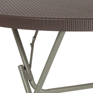 English Elm Trellis 2.6-Foot Round Brown Rattan Folding Table - Stylish, Durable, and Perfect for Any Space! DAD-FT-80R-GG