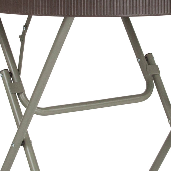 English Elm Trellis 2.6-Foot Round Brown Rattan Folding Table - Stylish, Durable, and Perfect for Any Space! DAD-FT-80R-GG