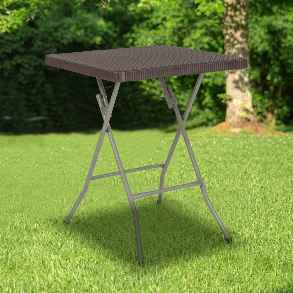 English Elm Linburgh Compact 1.95-Foot Brown Rattan Folding Table - Stylish, Durable, Ideal for Indoor & Outdoor Use DAD-FT60-GG