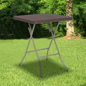 English Elm Linburgh Compact 1.95-Foot Brown Rattan Folding Table - Stylish, Durable, Ideal for Indoor & Outdoor Use DAD-FT60-GG