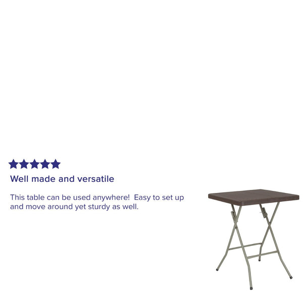 English Elm Linburgh Compact 1.95-Foot Brown Rattan Folding Table - Stylish, Durable, Ideal for Indoor & Outdoor Use DAD-FT60-GG