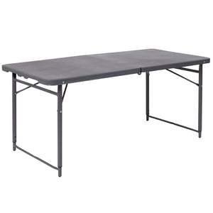 English Elm Mills 4-Foot Height Adjustable Bi-Fold Folding Table for Indoor/Outdoor Use with Carrying Handle Dark Gray 23.5"W x 48.25"L DAD-LF-122Z-DG-GG