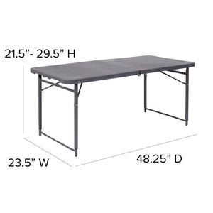 English Elm Mills 4-Foot Height Adjustable Bi-Fold Folding Table for Indoor/Outdoor Use with Carrying Handle Dark Gray 23.5"W x 48.25"L DAD-LF-122Z-DG-GG