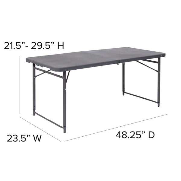 English Elm Mills 4-Foot Height Adjustable Bi-Fold Folding Table for Indoor/Outdoor Use with Carrying Handle Dark Gray 23.5"W x 48.25"L DAD-LF-122Z-DG-GG