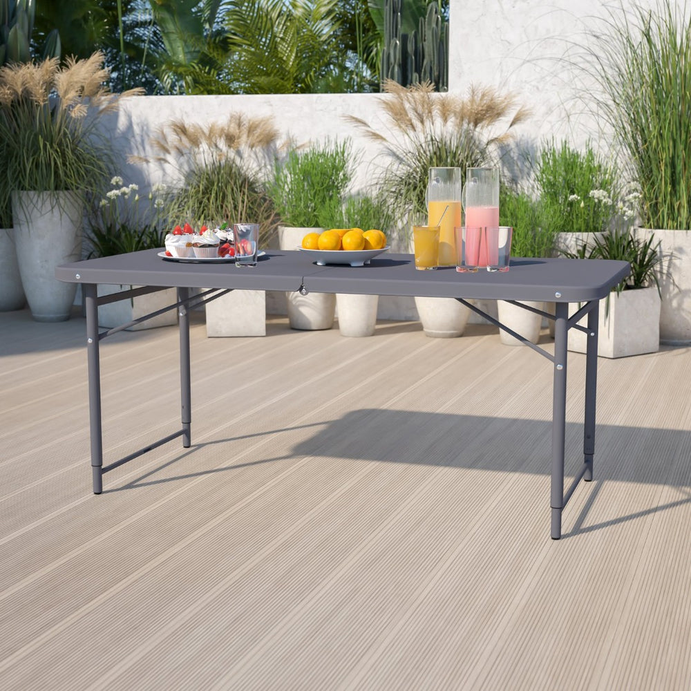 English Elm Mills 4-Foot Height Adjustable Bi-Fold Folding Table for Indoor/Outdoor Use with Carrying Handle Dark Gray 23.5"W x 48.25"L DAD-LF-122Z-DG-GG