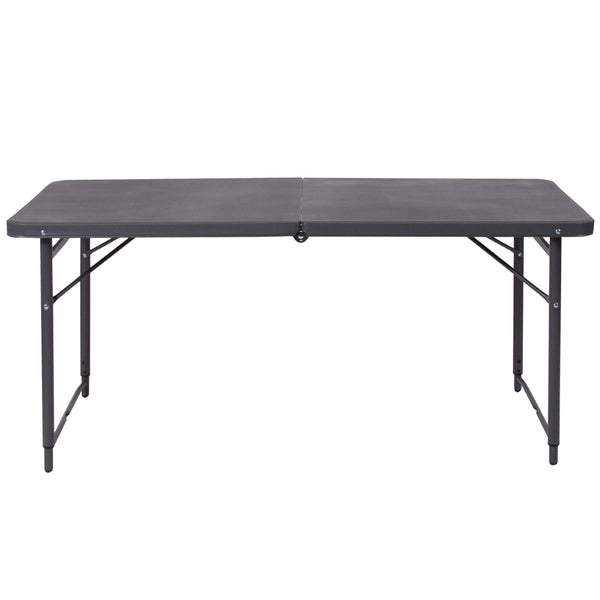 English Elm Mills 4-Foot Height Adjustable Bi-Fold Folding Table for Indoor/Outdoor Use with Carrying Handle Dark Gray 23.5"W x 48.25"L DAD-LF-122Z-DG-GG