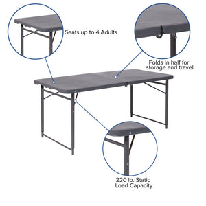 English Elm Mills 4-Foot Height Adjustable Bi-Fold Folding Table for Indoor/Outdoor Use with Carrying Handle Dark Gray 23.5"W x 48.25"L DAD-LF-122Z-DG-GG