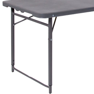 English Elm Mills 4-Foot Height Adjustable Bi-Fold Folding Table for Indoor/Outdoor Use with Carrying Handle Dark Gray 23.5"W x 48.25"L DAD-LF-122Z-DG-GG