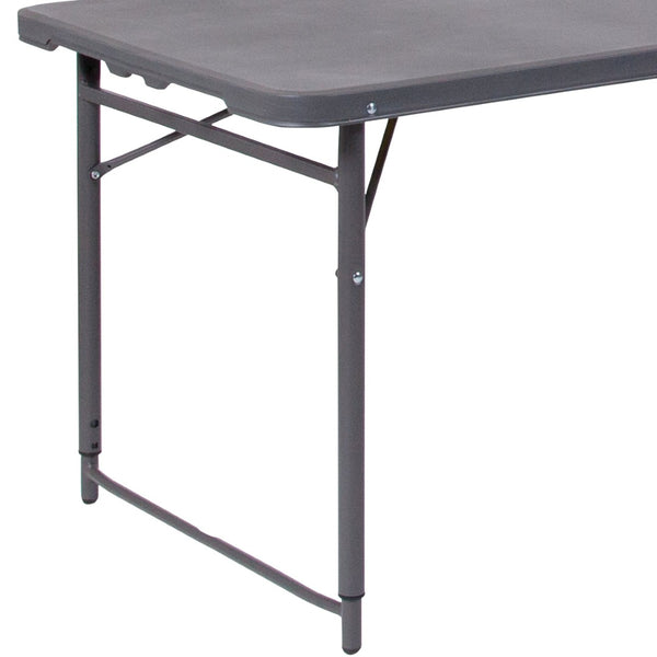 English Elm Mills 4-Foot Height Adjustable Bi-Fold Folding Table for Indoor/Outdoor Use with Carrying Handle Dark Gray 23.5"W x 48.25"L DAD-LF-122Z-DG-GG