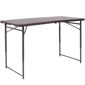 English Elm Mills 4-Foot Height Adjustable Bi-Fold Folding Table for Indoor/Outdoor Use with Carrying Handle Brown 23.5"W x 48.25"L DAD-LF-122Z-GG