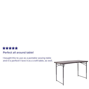 English Elm Mills 4-Foot Height Adjustable Bi-Fold Folding Table for Indoor/Outdoor Use with Carrying Handle Brown 23.5"W x 48.25"L DAD-LF-122Z-GG