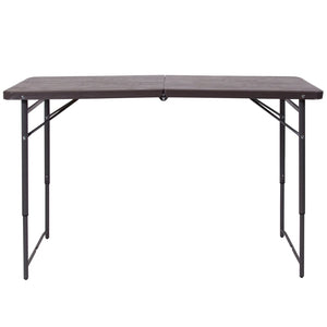 English Elm Mills 4-Foot Height Adjustable Bi-Fold Folding Table for Indoor/Outdoor Use with Carrying Handle Brown 23.5"W x 48.25"L DAD-LF-122Z-GG