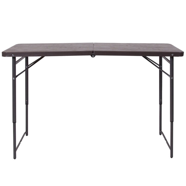 English Elm Mills 4-Foot Height Adjustable Bi-Fold Folding Table for Indoor/Outdoor Use with Carrying Handle Brown 23.5"W x 48.25"L DAD-LF-122Z-GG
