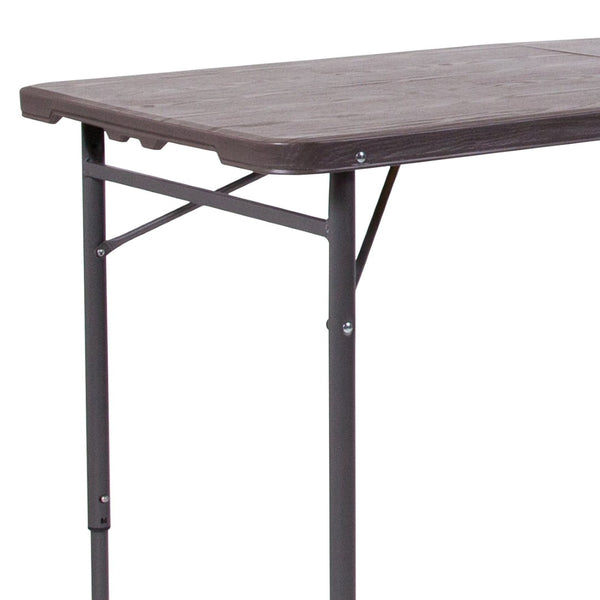 English Elm Mills 4-Foot Height Adjustable Bi-Fold Folding Table for Indoor/Outdoor Use with Carrying Handle Brown 23.5"W x 48.25"L DAD-LF-122Z-GG