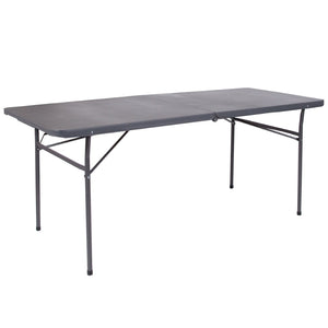 English Elm Elijah 6-Foot Portable Bi-Fold Folding Table with Carrying Handle for Easy Setup and Storage Dark Gray 30"W x 72"L DAD-LF-183Z-DG-GG