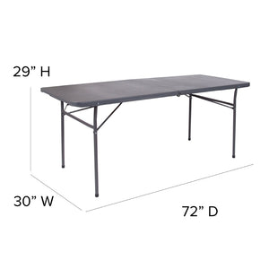 English Elm Elijah 6-Foot Portable Bi-Fold Folding Table with Carrying Handle for Easy Setup and Storage Dark Gray 30"W x 72"L DAD-LF-183Z-DG-GG