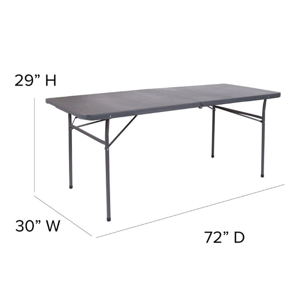 English Elm Elijah 6-Foot Portable Bi-Fold Folding Table with Carrying Handle for Easy Setup and Storage Dark Gray 30"W x 72"L DAD-LF-183Z-DG-GG