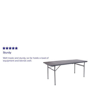 English Elm Elijah 6-Foot Portable Bi-Fold Folding Table with Carrying Handle for Easy Setup and Storage Dark Gray 30"W x 72"L DAD-LF-183Z-DG-GG