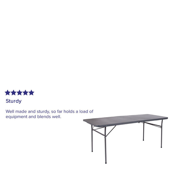 English Elm Elijah 6-Foot Portable Bi-Fold Folding Table with Carrying Handle for Easy Setup and Storage Dark Gray 30"W x 72"L DAD-LF-183Z-DG-GG