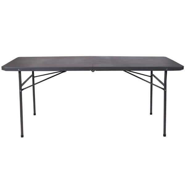 English Elm Elijah 6-Foot Portable Bi-Fold Folding Table with Carrying Handle for Easy Setup and Storage Dark Gray 30"W x 72"L DAD-LF-183Z-DG-GG