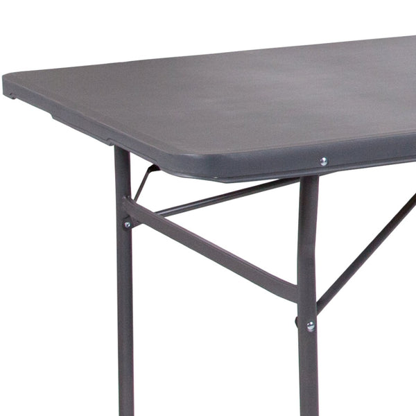 English Elm Elijah 6-Foot Portable Bi-Fold Folding Table with Carrying Handle for Easy Setup and Storage Dark Gray 30"W x 72"L DAD-LF-183Z-DG-GG