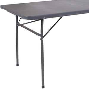 English Elm Elijah 6-Foot Portable Bi-Fold Folding Table with Carrying Handle for Easy Setup and Storage Dark Gray 30"W x 72"L DAD-LF-183Z-DG-GG