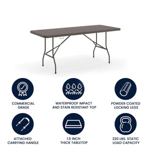 English Elm Elijah 6-Foot Portable Bi-Fold Folding Table with Carrying Handle for Easy Setup and Storage Brown 30"W x 72"L DAD-LF-183Z-GG