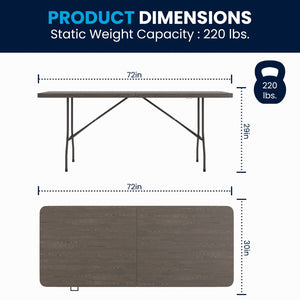 English Elm Elijah 6-Foot Portable Bi-Fold Folding Table with Carrying Handle for Easy Setup and Storage Brown 30"W x 72"L DAD-LF-183Z-GG