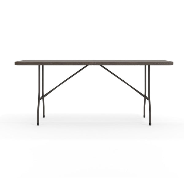 English Elm Elijah 6-Foot Portable Bi-Fold Folding Table with Carrying Handle for Easy Setup and Storage Brown 30"W x 72"L DAD-LF-183Z-GG