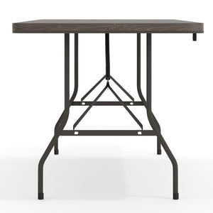 English Elm Elijah 6-Foot Portable Bi-Fold Folding Table with Carrying Handle for Easy Setup and Storage Brown 30"W x 72"L DAD-LF-183Z-GG