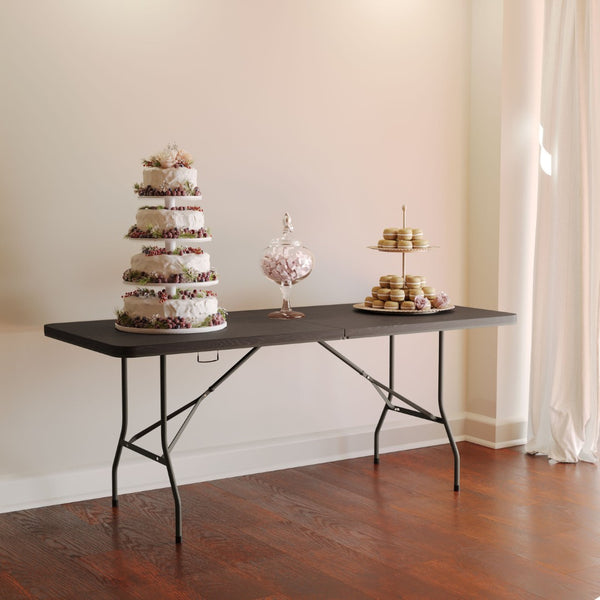 English Elm Elijah 6-Foot Portable Bi-Fold Folding Table with Carrying Handle for Easy Setup and Storage Brown 30"W x 72"L DAD-LF-183Z-GG