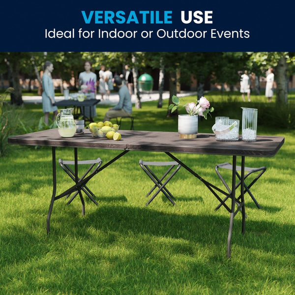 English Elm Elijah 6-Foot Portable Bi-Fold Folding Table with Carrying Handle for Easy Setup and Storage Brown 30"W x 72"L DAD-LF-183Z-GG