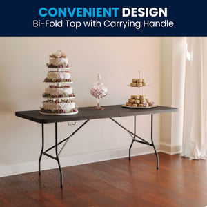 English Elm Elijah 6-Foot Portable Bi-Fold Folding Table with Carrying Handle for Easy Setup and Storage Brown 30"W x 72"L DAD-LF-183Z-GG