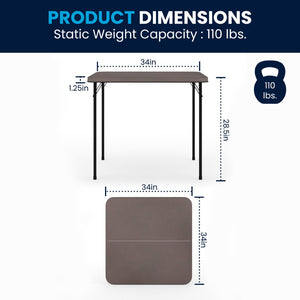 English Elm Dunham Portable Bi-Fold Folding Table for Versatile Workspaces, Events, and Outdoor Gatherings Dark Gray 34" Square DAD-LF-86-DG-GG