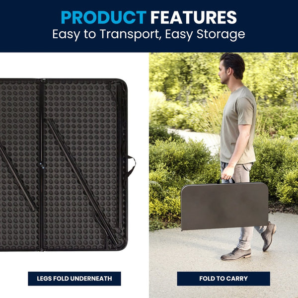 English Elm Dunham Portable Bi-Fold Folding Table for Versatile Workspaces, Events, and Outdoor Gatherings Dark Gray 34" Square DAD-LF-86-DG-GG