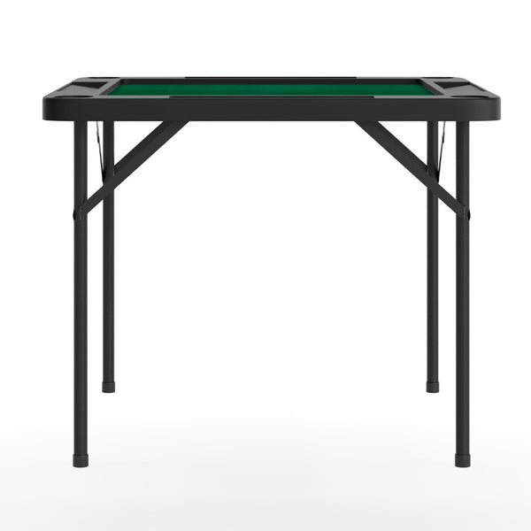 English Elm Silas Folding Card Game Table for 4 Players - Durable, Portable, with Green Felt and Cup Holders Black Top/Green Felt Surface 34.5" Square DAD-MJZ-88-BKGR-GG