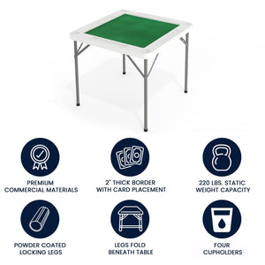 English Elm Silas Folding Card Game Table for 4 Players - Durable, Portable, with Green Felt and Cup Holders Granite White 34.5" Square DAD-MJZ-88-GG