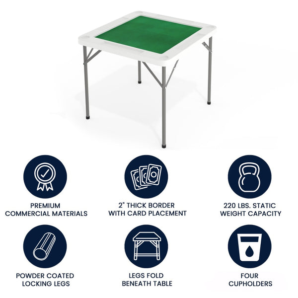English Elm Silas Folding Card Game Table for 4 Players - Durable, Portable, with Green Felt and Cup Holders Granite White 34.5" Square DAD-MJZ-88-GG