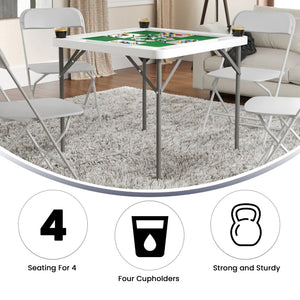 English Elm Silas Folding Card Game Table for 4 Players - Durable, Portable, with Green Felt and Cup Holders Granite White 34.5" Square DAD-MJZ-88-GG