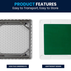 English Elm Silas Folding Card Game Table for 4 Players - Durable, Portable, with Green Felt and Cup Holders Granite White 34.5" Square DAD-MJZ-88-GG