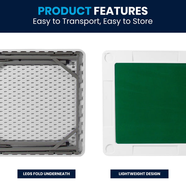 English Elm Silas Folding Card Game Table for 4 Players - Durable, Portable, with Green Felt and Cup Holders Granite White 34.5" Square DAD-MJZ-88-GG