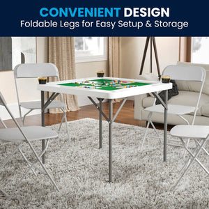 English Elm Silas Folding Card Game Table for 4 Players - Durable, Portable, with Green Felt and Cup Holders Granite White 34.5" Square DAD-MJZ-88-GG